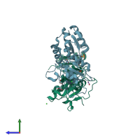 PDB entry 2nte coloured by chain, side view.