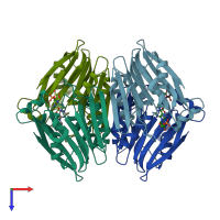PDB entry 2ntk coloured by chain, top view.