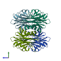 PDB entry 2ntm coloured by chain, side view.