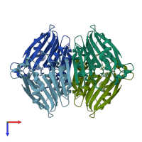 PDB entry 2ntm coloured by chain, top view.