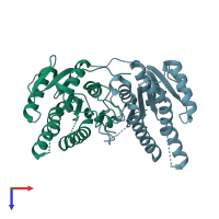 PDB entry 2ntn coloured by chain, top view.