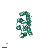 PDB entry 2ntu coloured by chain, side view.