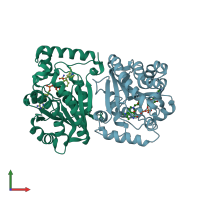 PDB entry 2ntv coloured by chain, front view.