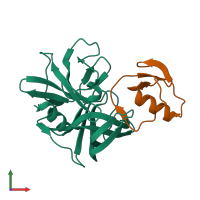 PDB entry 2nu2 coloured by chain, front view.