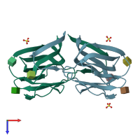 PDB entry 2nu5 coloured by chain, top view.