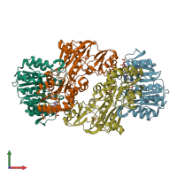 PDB entry 2nu7 coloured by chain, front view.