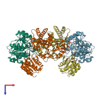 PDB entry 2nu7 coloured by chain, top view.