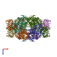 PDB entry 2nu9 coloured by chain, top view.