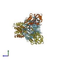 PDB entry 2nua coloured by chain, side view.
