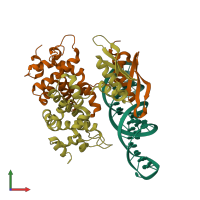 PDB entry 2nue coloured by chain, front view.