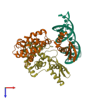 PDB entry 2nue coloured by chain, top view.