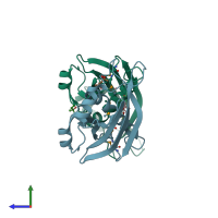 PDB entry 2nuj coloured by chain, side view.