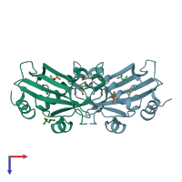 PDB entry 2nuj coloured by chain, top view.