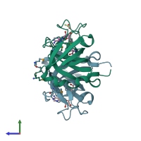 PDB entry 2nv4 coloured by chain, side view.