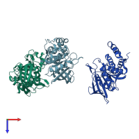 PDB entry 2nv5 coloured by chain, top view.