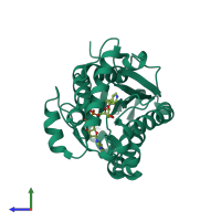 PDB entry 2nv6 coloured by chain, side view.