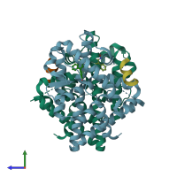 PDB entry 2nv7 coloured by chain, side view.