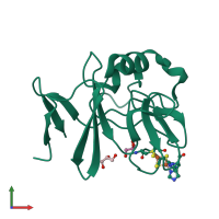 PDB entry 2nve coloured by chain, front view.
