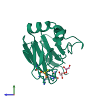 PDB entry 2nve coloured by chain, side view.