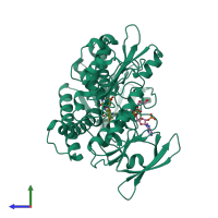 PDB entry 2nvk coloured by chain, side view.