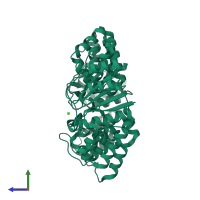 PDB entry 2nvo coloured by chain, side view.