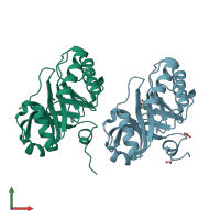 PDB entry 2nw0 coloured by chain, front view.