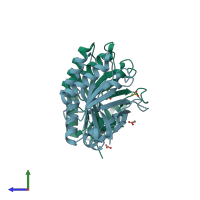 PDB entry 2nw0 coloured by chain, side view.