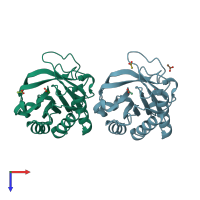 PDB entry 2nw0 coloured by chain, top view.