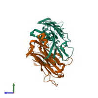 PDB entry 2nw2 coloured by chain, side view.