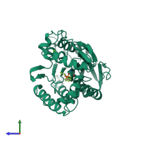 PDB entry 2nw6 coloured by chain, side view.