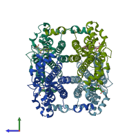 PDB entry 2nw7 coloured by chain, side view.