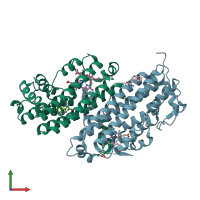 PDB entry 2nw8 coloured by chain, front view.