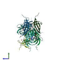 PDB entry 2nwa coloured by chain, side view.