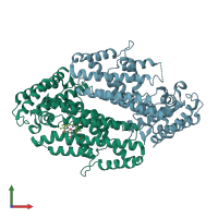 PDB entry 2nwb coloured by chain, front view.