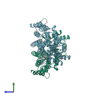 PDB entry 2nwb coloured by chain, side view.