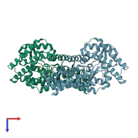 PDB entry 2nwb coloured by chain, top view.
