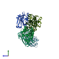 PDB entry 2nwi coloured by chain, side view.