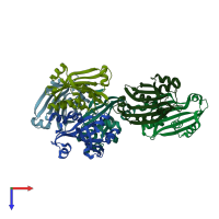 PDB entry 2nwi coloured by chain, top view.