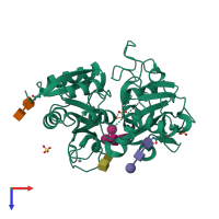 PDB entry 2nwj coloured by chain, top view.