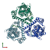 PDB entry 2nwl coloured by chain, front view.