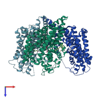 PDB entry 2nwl coloured by chain, top view.
