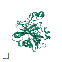 Monomeric assembly 1 of PDB entry 2nwo coloured by chemically distinct molecules, side view.