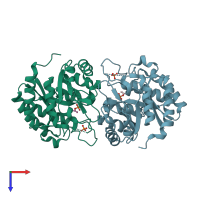 PDB entry 2nwr coloured by chain, top view.