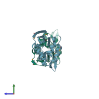 PDB entry 2nwu coloured by chain, side view.