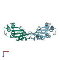 PDB entry 2nwu coloured by chain, top view.