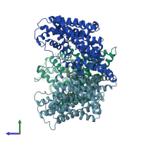 PDB entry 2nww coloured by chain, side view.