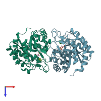 PDB entry 2nx1 coloured by chain, top view.