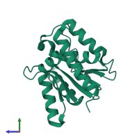 PDB entry 2nx2 coloured by chain, side view.