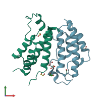 PDB entry 2nxb coloured by chain, front view.