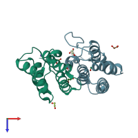 PDB entry 2nxb coloured by chain, top view.